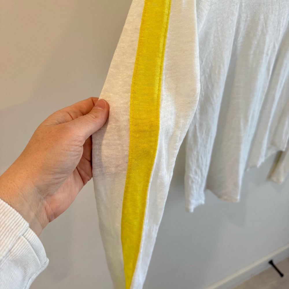 BLDWN‎ Landon Linen Long Sleeve Tee Optic White Solar Flare Small - Picture 3 of 6